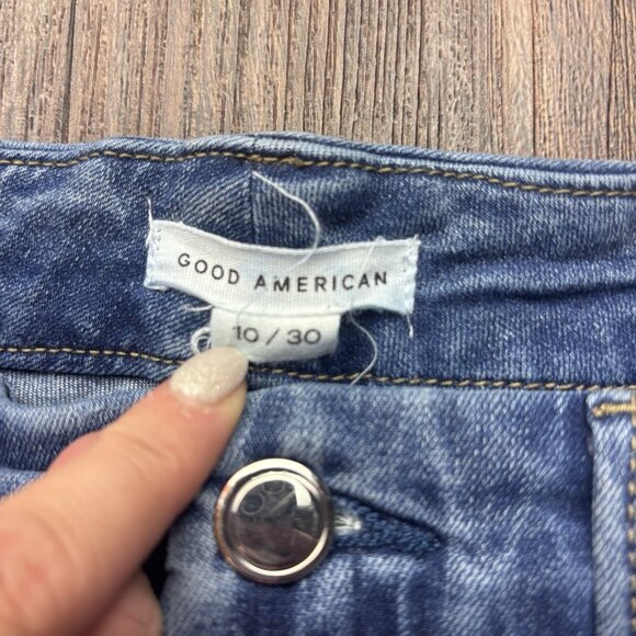 Good American Good '90s Ripped Slim Fit Straight Leg Jeans Light Wash Size 10/30 - Picture 5 of 11